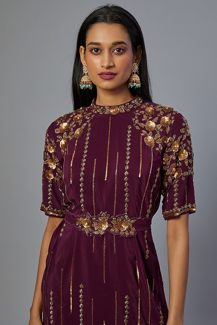 Maroon Embroidered Wedding Sharara Set by Studio A at Pernia's Pop Up Shop