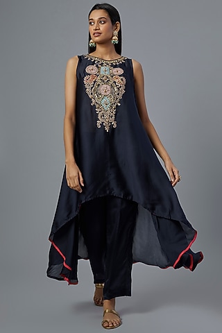 Cobalt Blue Organza Cape Set by Studio A