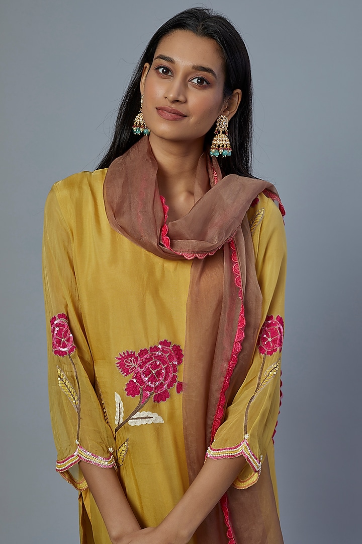 Yellow Embroidered Kurta Set by Studio A at Pernia's Pop Up Shop