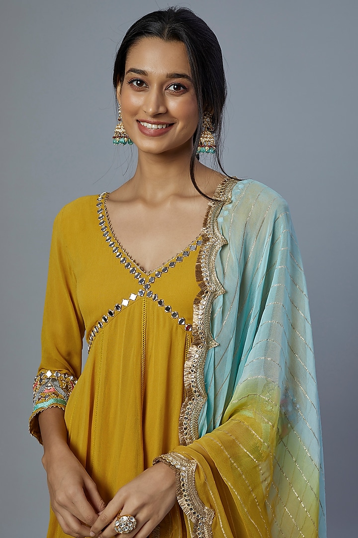 Yellow Georgette Wedding Anarkali Set by Studio A at Pernia's Pop Up Shop