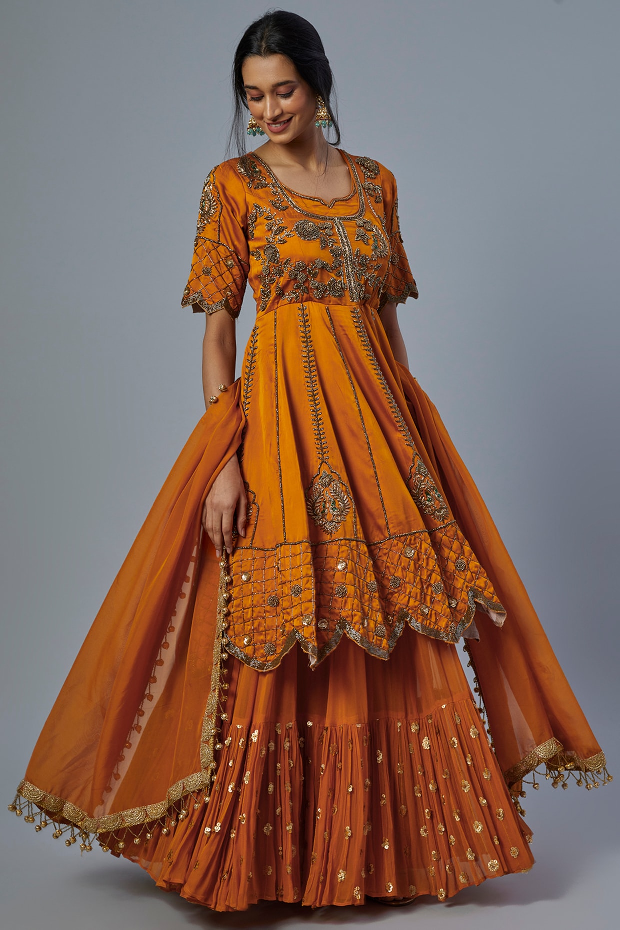 Cotton Orange Aangrakha Suit Set | Fashion, Cotton anarkali, Angrakha style