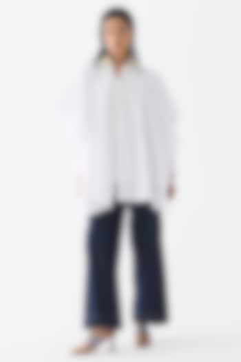 White Poplin Sequin Embroidered Asymmetric Shirt by Studio Rigu at Pernia's Pop Up Shop