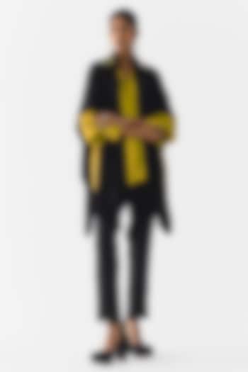 Black & Olive Green Vegan Silk Hand-Dyed Asymmetric Shirt by Studio Rigu at Pernia's Pop Up Shop