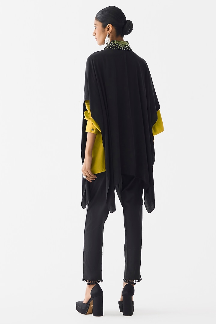 Black & Olive Green Vegan Silk Hand-Dyed Asymmetric Shirt by Studio Rigu at Pernia's Pop Up Shop