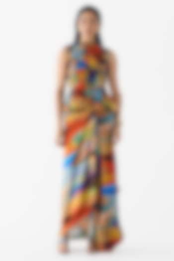 Multi-Colored Vegan Silk Brushstroke Printed Co-Ord Set by Studio Rigu at Pernia's Pop Up Shop