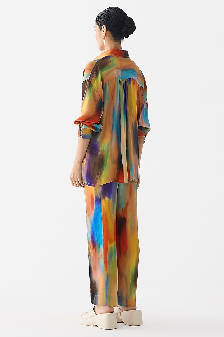 Multi-Colored Vegan Silk Brushstroke Printed Co-Ord Set by Studio Rigu at Pernia's Pop Up Shop