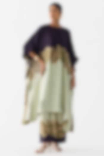 Green & Blue Vegan Silk Floral Printed Kurta Set by Studio Rigu at Pernia's Pop Up Shop