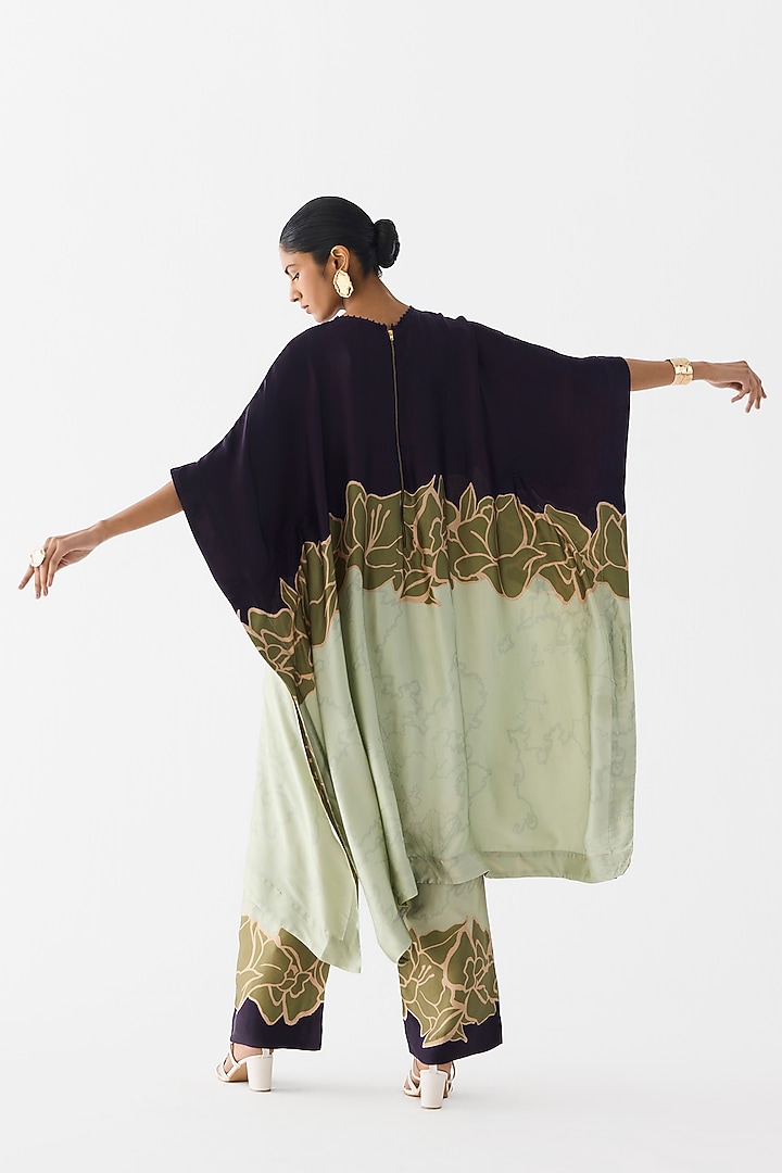 Green & Blue Vegan Silk Floral Printed Kurta Set by Studio Rigu at Pernia's Pop Up Shop