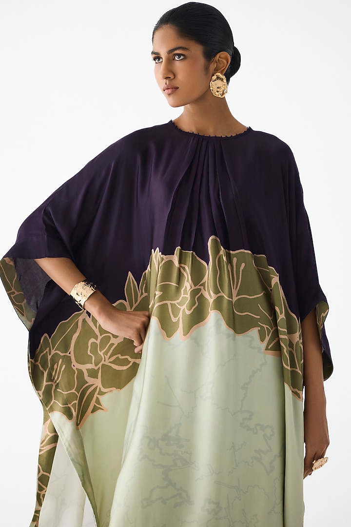 Green & Blue Vegan Silk Floral Printed Kurta Set by Studio Rigu at Pernia's Pop Up Shop