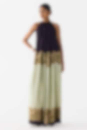 Green & Blue Vegan Silk Floral Printed Halter Vacation Dress by Studio Rigu at Pernia's Pop Up Shop