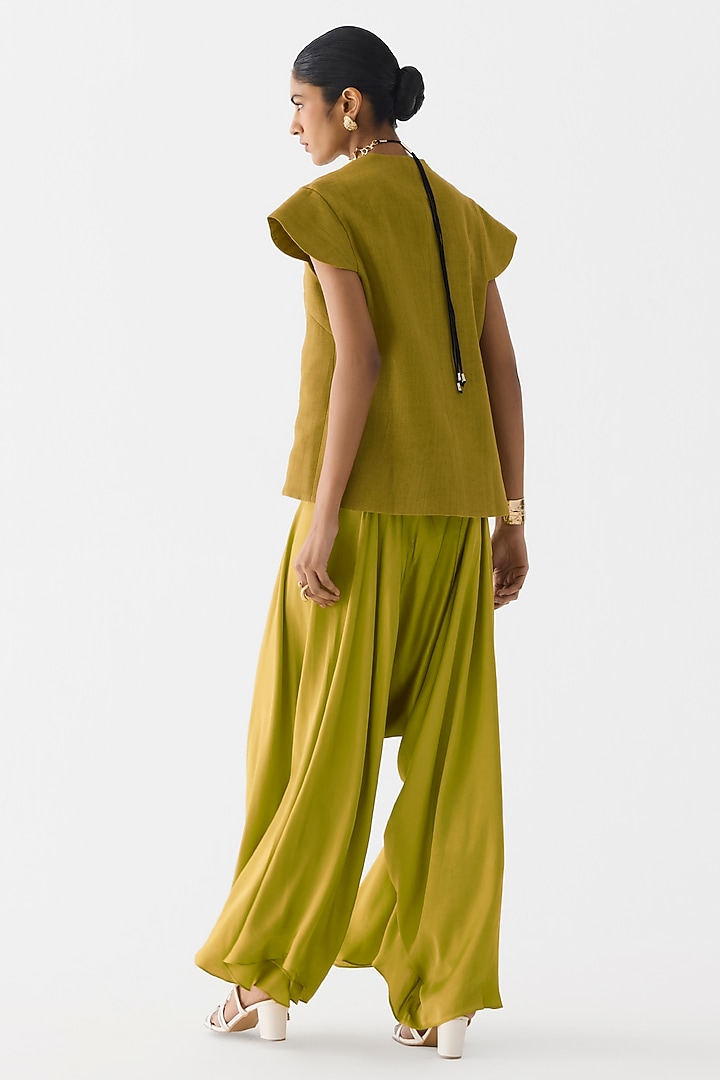 Olive Green Vegan Silk Hand Embroidered Co-Ord Set by Studio Rigu at Pernia's Pop Up Shop