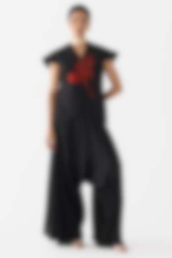 Black Vegan Silk Hand Embroidered Co-Ord Set by Studio Rigu at Pernia's Pop Up Shop