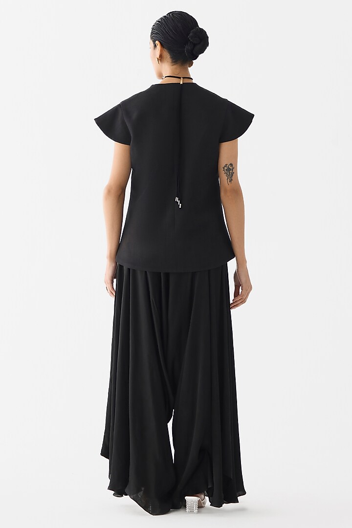 Black Vegan Silk Hand Embroidered Co-Ord Set by Studio Rigu at Pernia's Pop Up Shop