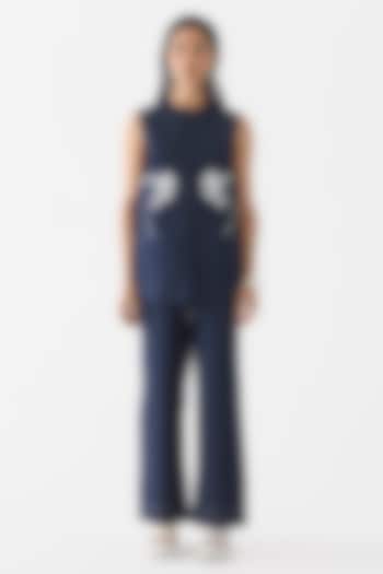 Dark Blue Cotton Denim Bead Embroidered Co-Ord Set by Studio Rigu at Pernia's Pop Up Shop