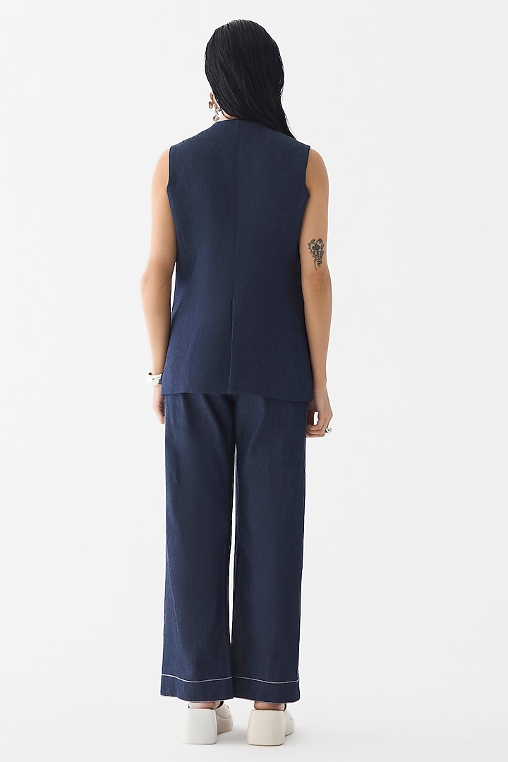 Dark Blue Cotton Denim Bead Embroidered Co-Ord Set by Studio Rigu at Pernia's Pop Up Shop