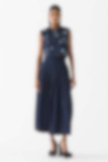 Dark Blue Cotton Denim Sequin Embroidered Co-Ord Set by Studio Rigu at Pernia's Pop Up Shop