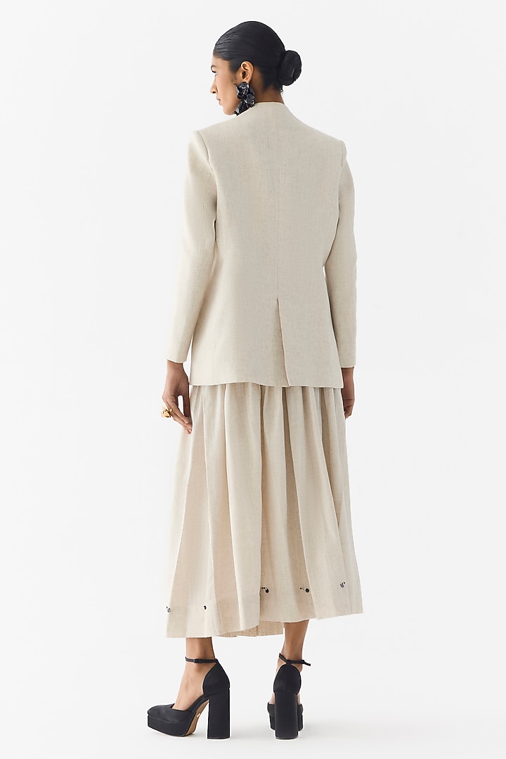 Beige Cotton Denim & Linen Hand Embroidered Co-Ord Set by Studio Rigu at Pernia's Pop Up Shop