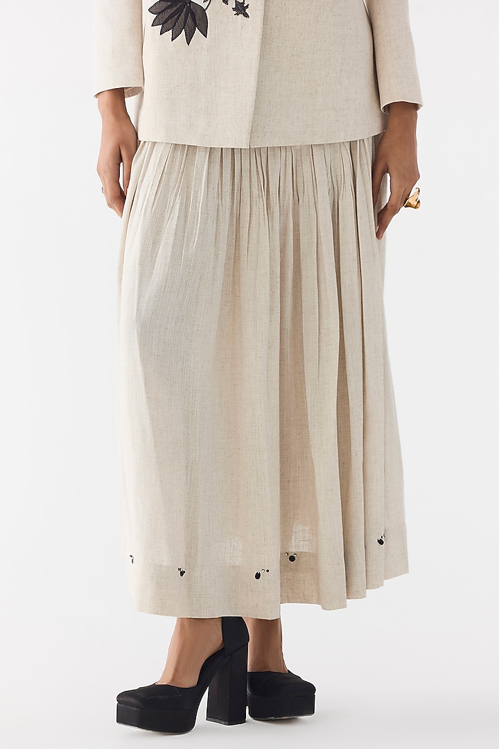 Beige Cotton Denim & Linen Hand Embroidered Co-Ord Set by Studio Rigu at Pernia's Pop Up Shop