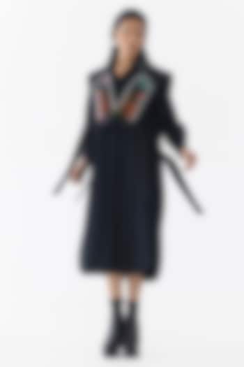 Black Poplin Sequin Embroidered Vacation Dress With Vest by Studio Rigu at Pernia's Pop Up Shop