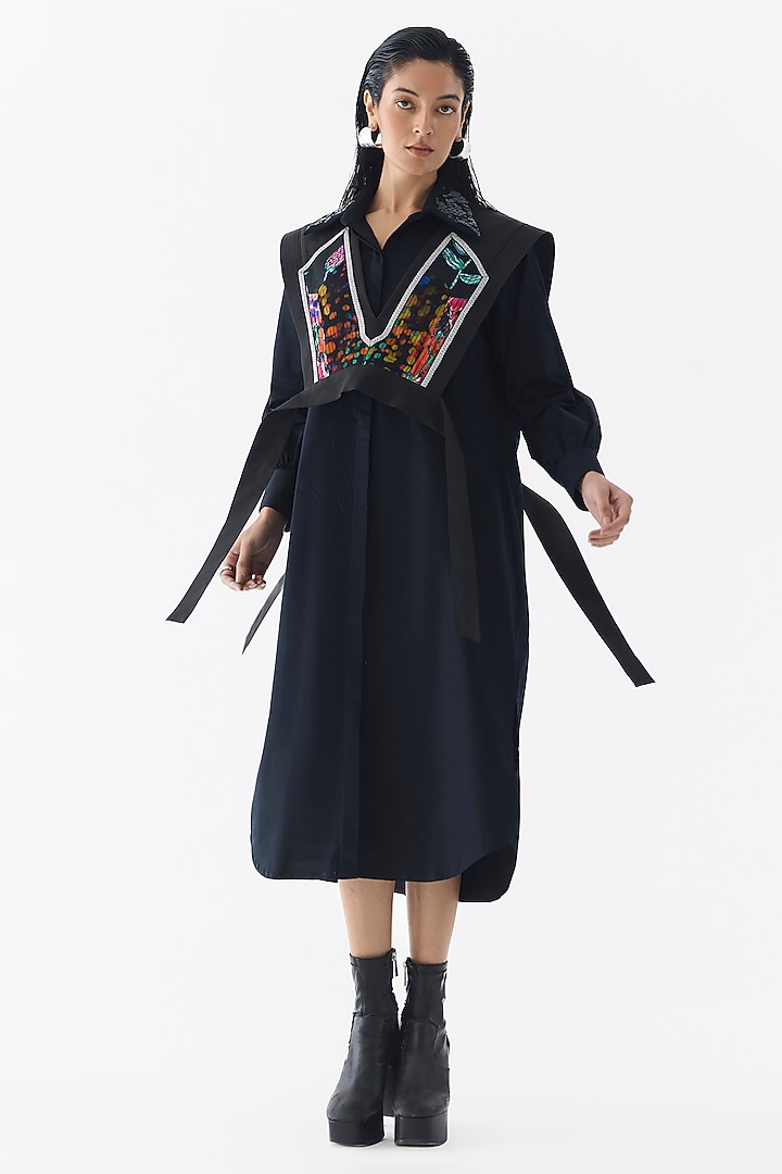 Black Poplin Sequin Embroidered Vacation Dress With Vest by Studio Rigu at Pernia's Pop Up Shop