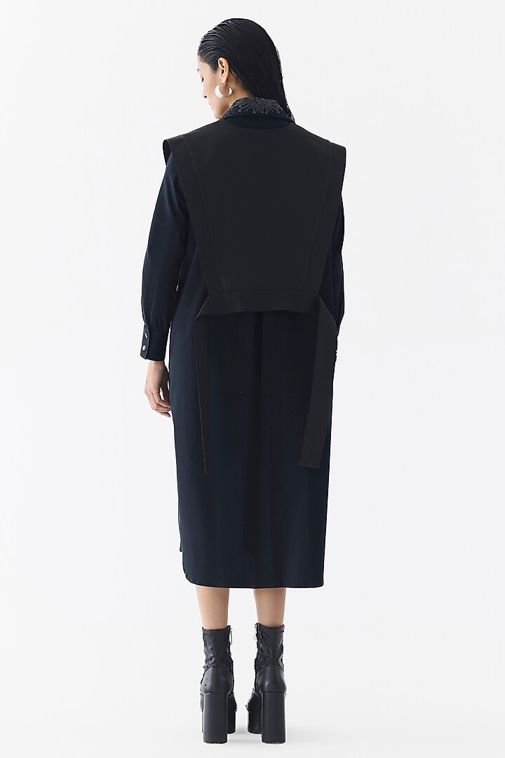 Black Poplin Sequin Embroidered Vacation Dress With Vest by Studio Rigu at Pernia's Pop Up Shop