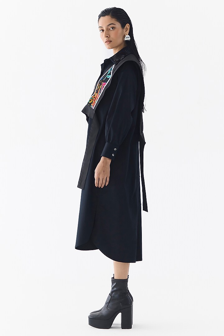 Black Poplin Sequin Embroidered Vacation Dress With Vest by Studio Rigu at Pernia's Pop Up Shop
