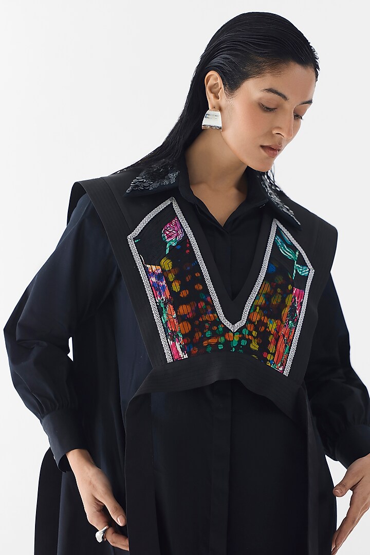 Black Poplin Sequin Embroidered Vacation Dress With Vest by Studio Rigu at Pernia's Pop Up Shop