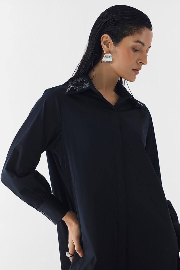Black Poplin Sequin Embroidered Vacation Dress With Vest by Studio Rigu at Pernia's Pop Up Shop