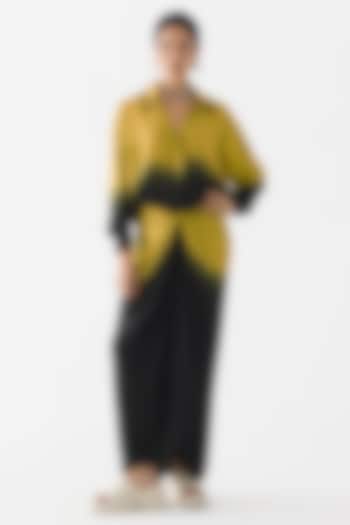 Olive Green & Black Vegan Silk Hand-Dyed Shirt Vacation Dress by Studio Rigu at Pernia's Pop Up Shop