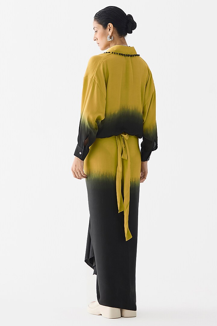 Olive Green & Black Vegan Silk Hand-Dyed Shirt Vacation Dress by Studio Rigu at Pernia's Pop Up Shop