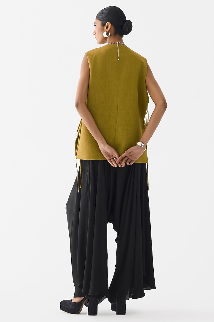 Olive Green & Black Vegan Silk Hand Embroidered Co-Ord Set by Studio Rigu at Pernia's Pop Up Shop
