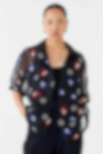 Black Organza Hand Embroidered Hand-Dyed Shirt by Studio Rigu at Pernia's Pop Up Shop