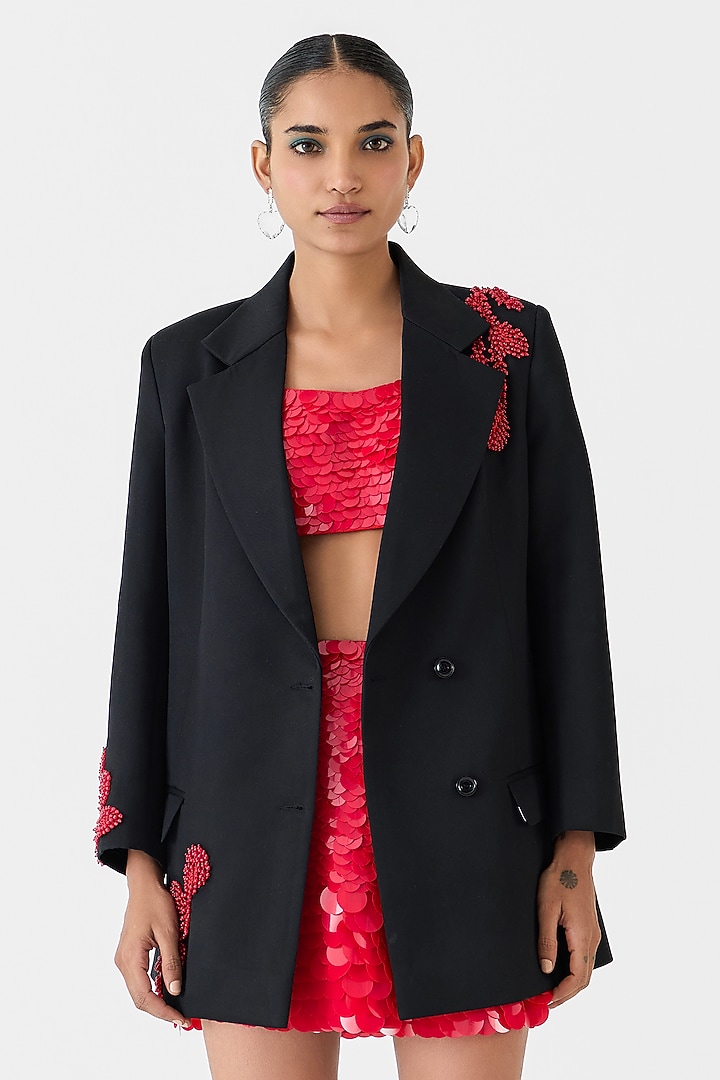 Black Suiting Embroidered Blazer by Studio Rigu at Pernia's Pop Up Shop
