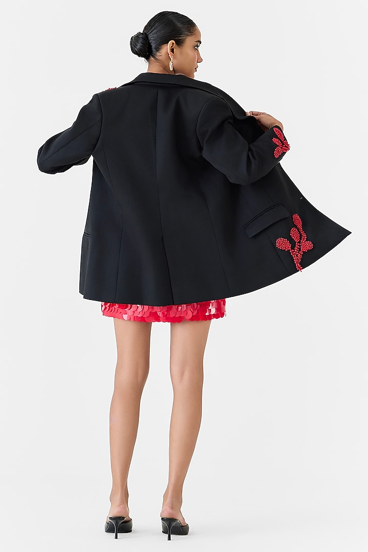 Black Suiting Embroidered Blazer by Studio Rigu at Pernia's Pop Up Shop