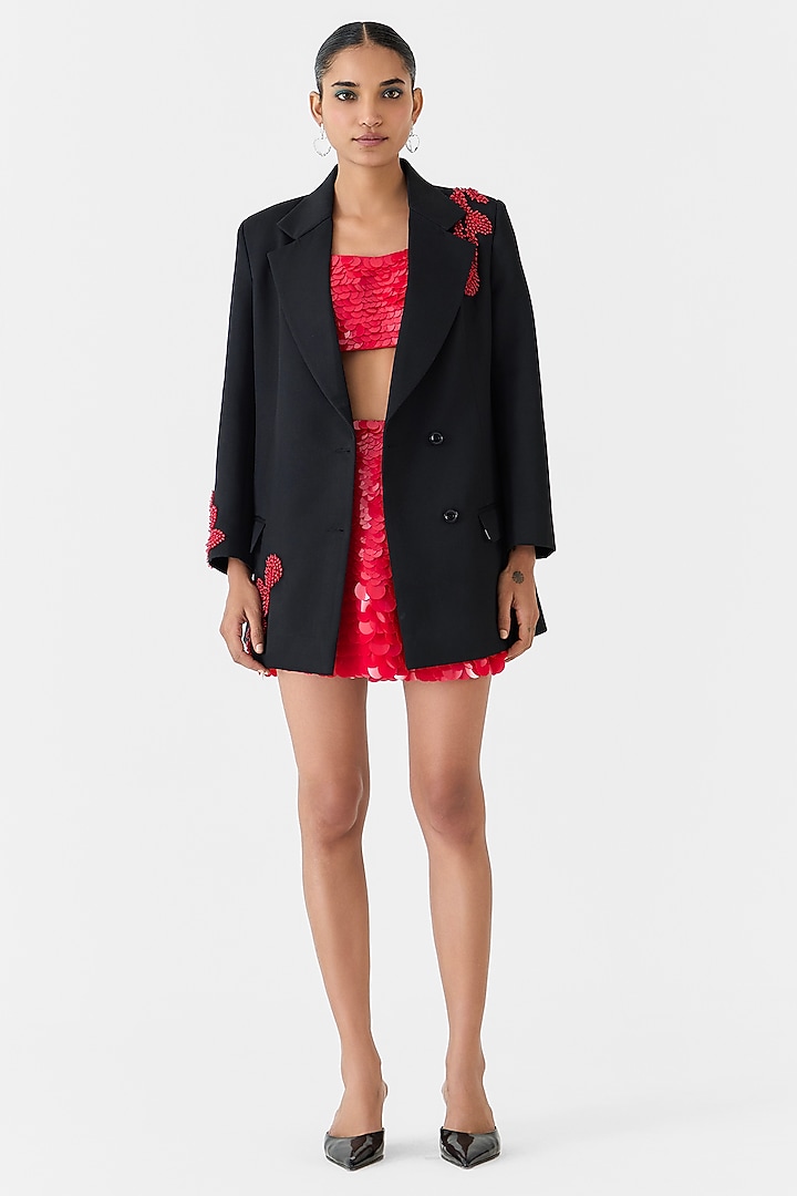Black Suiting Embroidered Blazer by Studio Rigu at Pernia's Pop Up Shop