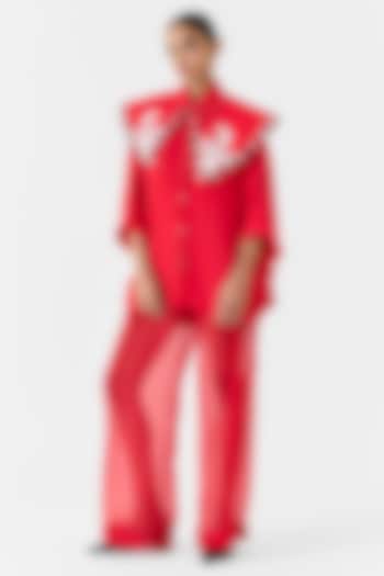 Red Crepe Hand-Dyed Shirt by Studio Rigu at Pernia's Pop Up Shop