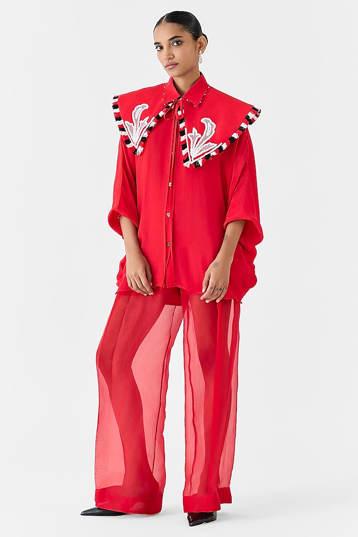 Red Crepe Hand-Dyed Shirt by Studio Rigu at Pernia's Pop Up Shop