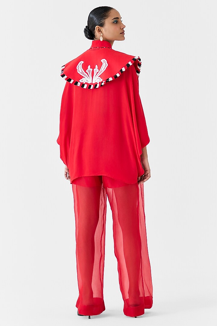 Red Crepe Hand-Dyed Shirt by Studio Rigu at Pernia's Pop Up Shop
