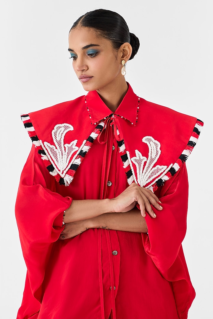 Red Crepe Hand-Dyed Shirt by Studio Rigu at Pernia's Pop Up Shop