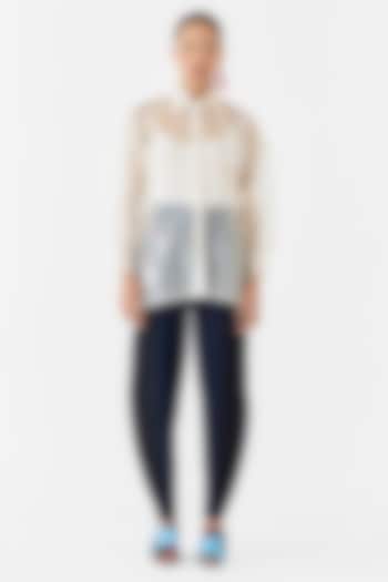 White Organza Hand Embroidered Hand-Dyed Shirt by Studio Rigu at Pernia's Pop Up Shop