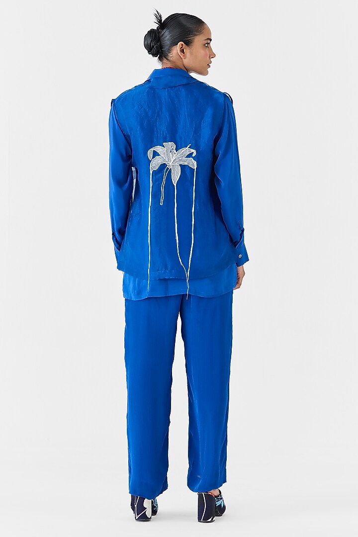 Royal Blue Organza Hand Embroidered Hand-Dyed Jacket by Studio Rigu at Pernia's Pop Up Shop