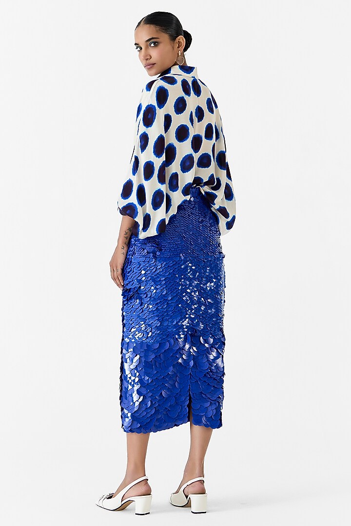 Indigo Blue Organza Sequin Hand Embroidered Skirt by Studio Rigu at Pernia's Pop Up Shop