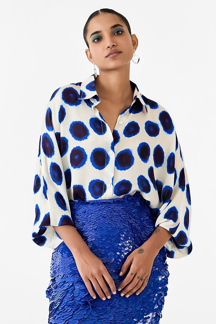 Indigo Blue Organza Sequin Hand Embroidered Skirt by Studio Rigu at Pernia's Pop Up Shop
