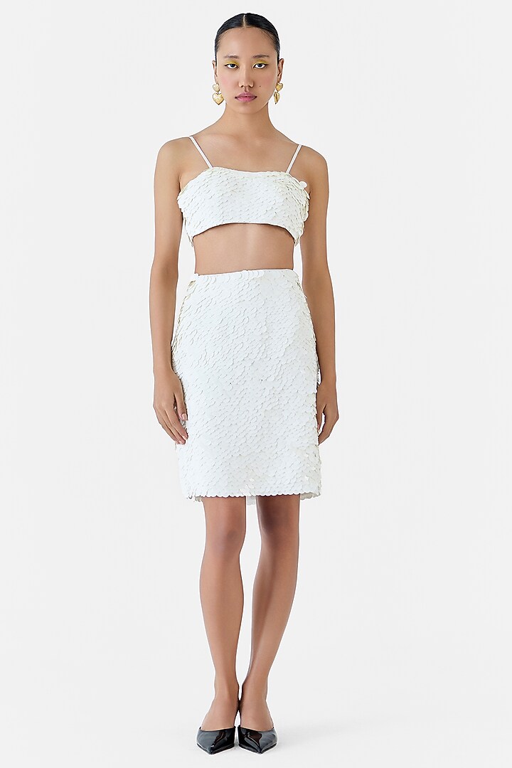 White Organza Sequin Hand Embroidered Co-Ord Set by Studio Rigu at Pernia's Pop Up Shop