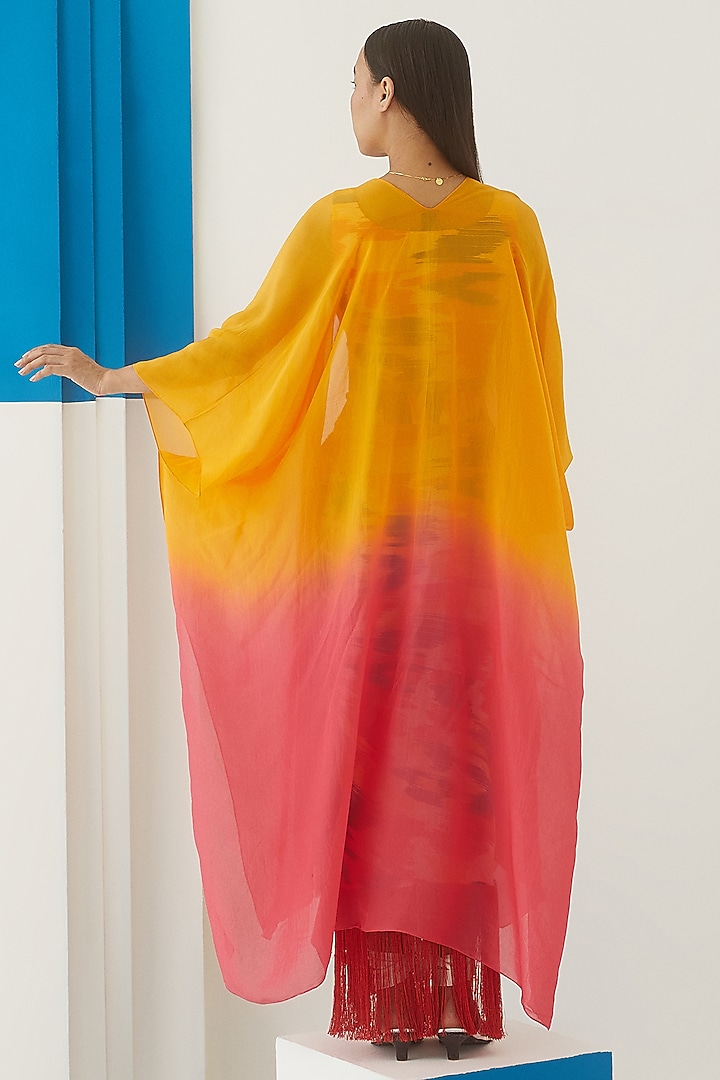 Multi-Colored Vegan Silk Ikat Printed Skirt Set by Studio Rigu at Pernia's Pop Up Shop