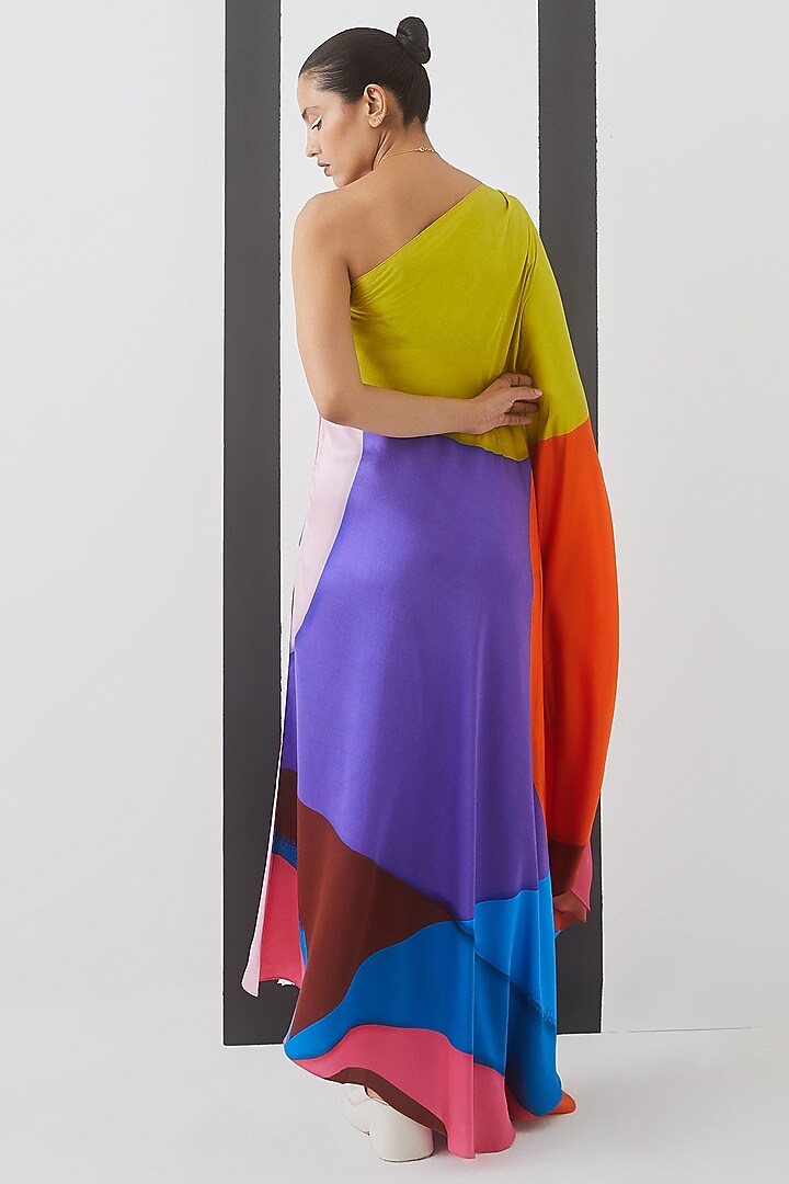 Multi-Colored Vegan Silk Printed One-Shoulder Maxi Summer Dress by Studio Rigu at Pernia's Pop Up Shop