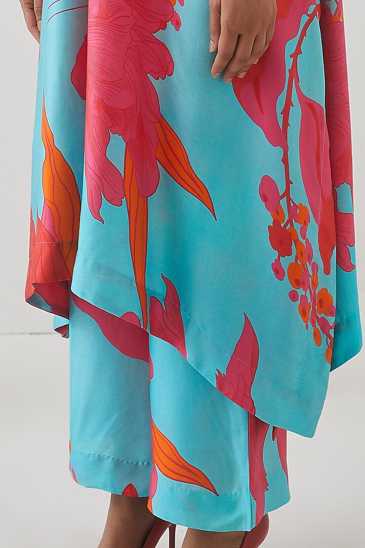 Sky Blue Vegab Silk Floral Printed Kimono Kurta Set by Studio Rigu at Pernia's Pop Up Shop