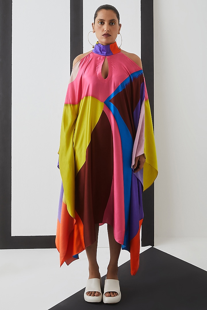 Multi-Colored Vegan Silk Printed Kimono by Studio Rigu