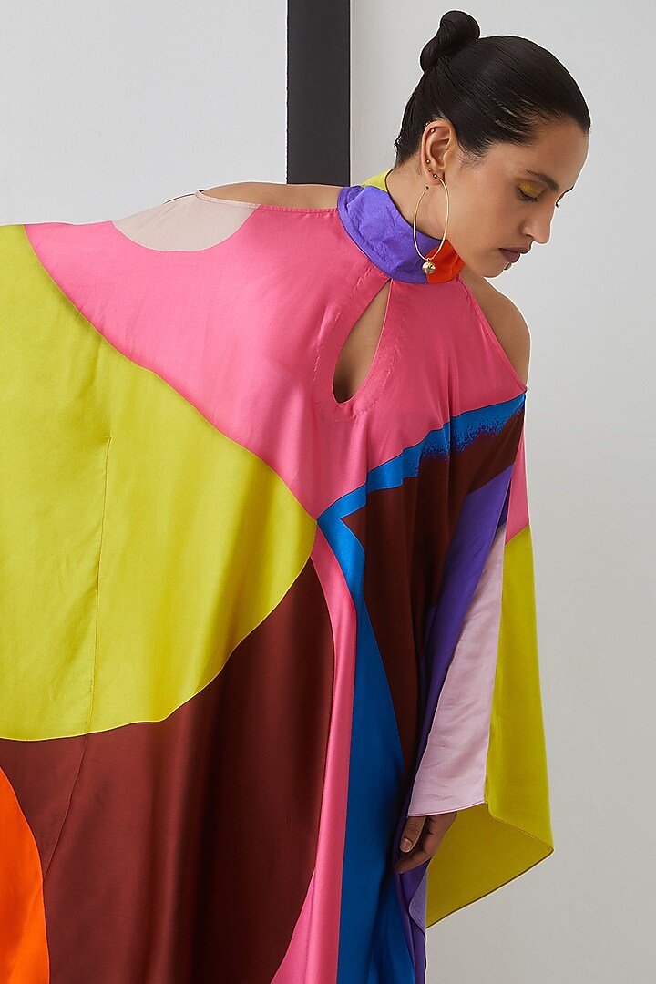 Multi-Colored Vegan Silk Printed Kimono by Studio Rigu at Pernia's Pop Up Shop