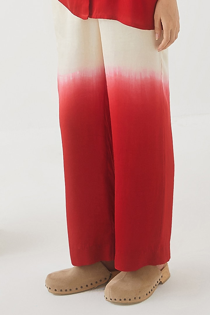 Beige & Red Ombre Vegan Silk Tie-Dyed Co-Ord Set by Studio Rigu at Pernia's Pop Up Shop